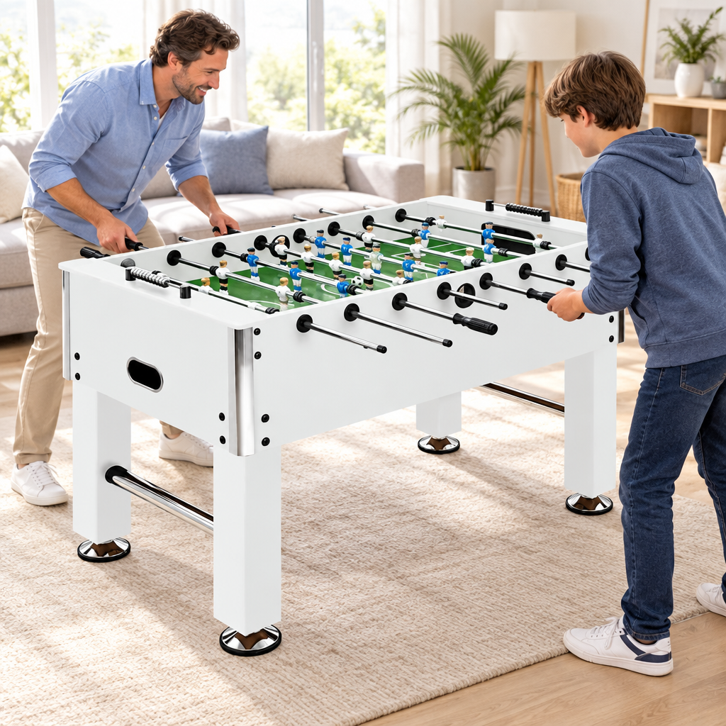 Baby-Foot Professionnel Grand Format - 140 x 74,5 x 87,5 cm - Blanc