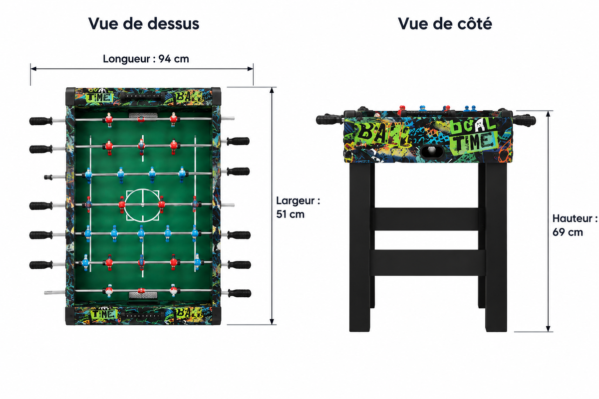 Baby-Foot Pour Enfant 2-en-1 - 94 x 51 x 69 cm - Noir