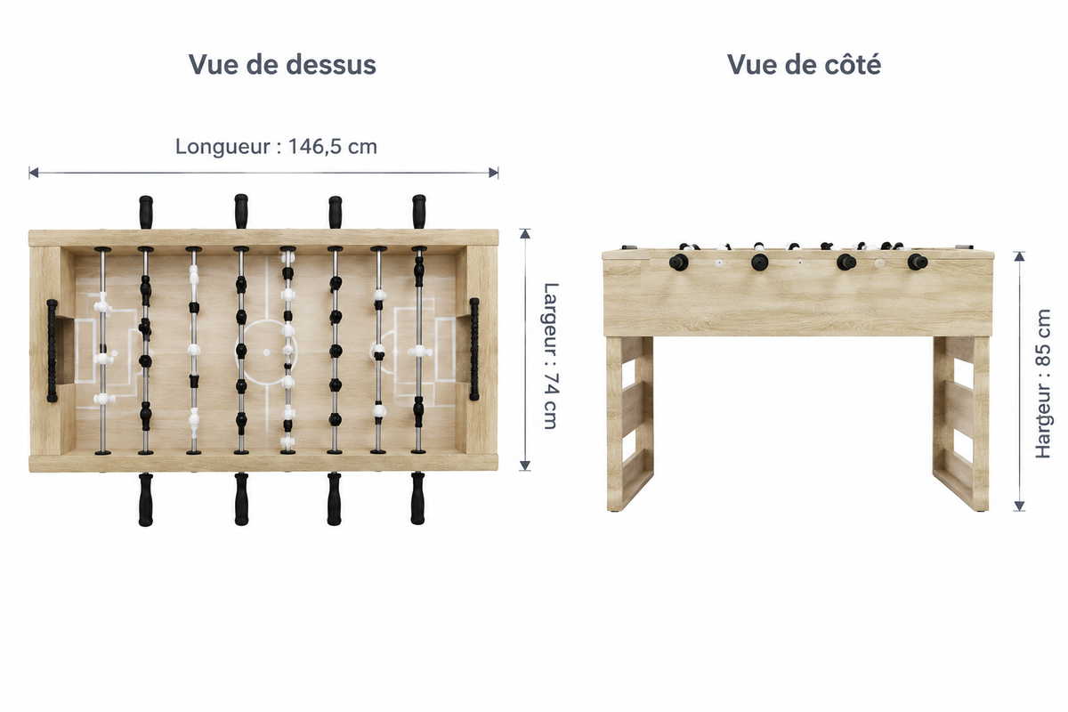 Baby-Foot Design Moderne - 146,5 x 74 x 85 cm - Chêne Sonoma