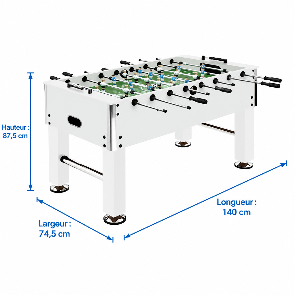 Baby-Foot Professionnel Grand Format - 140 x 74,5 x 87,5 cm - Blanc