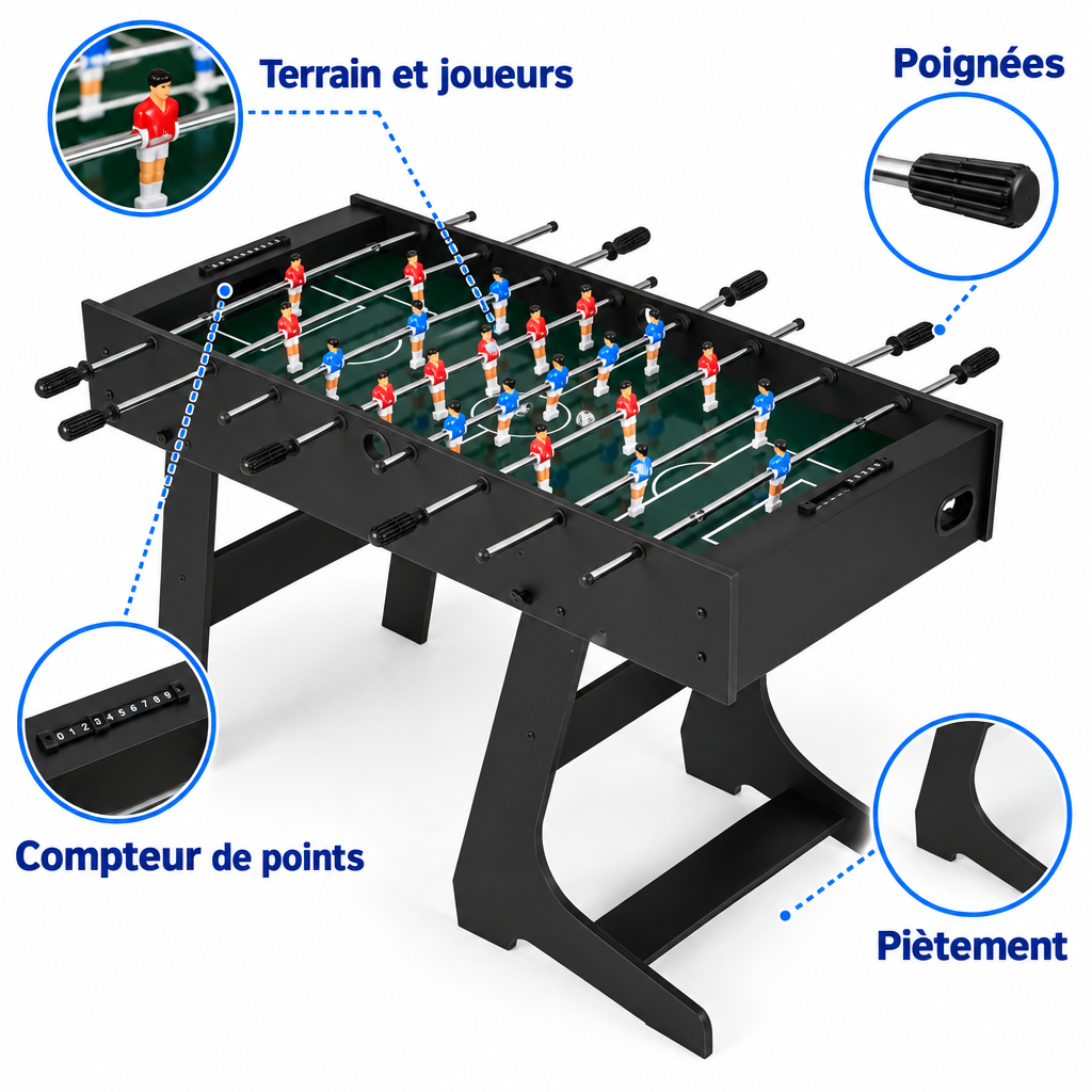 Baby-Foot Familial Pliable - 121 x 60,5 x 81 cm - Noir