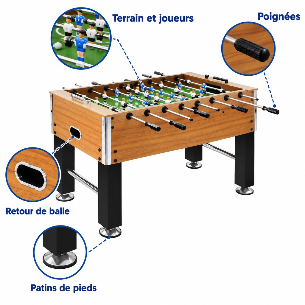 Baby-Foot Professionnel Grand Format - 140 x 74,5 cm - Bois