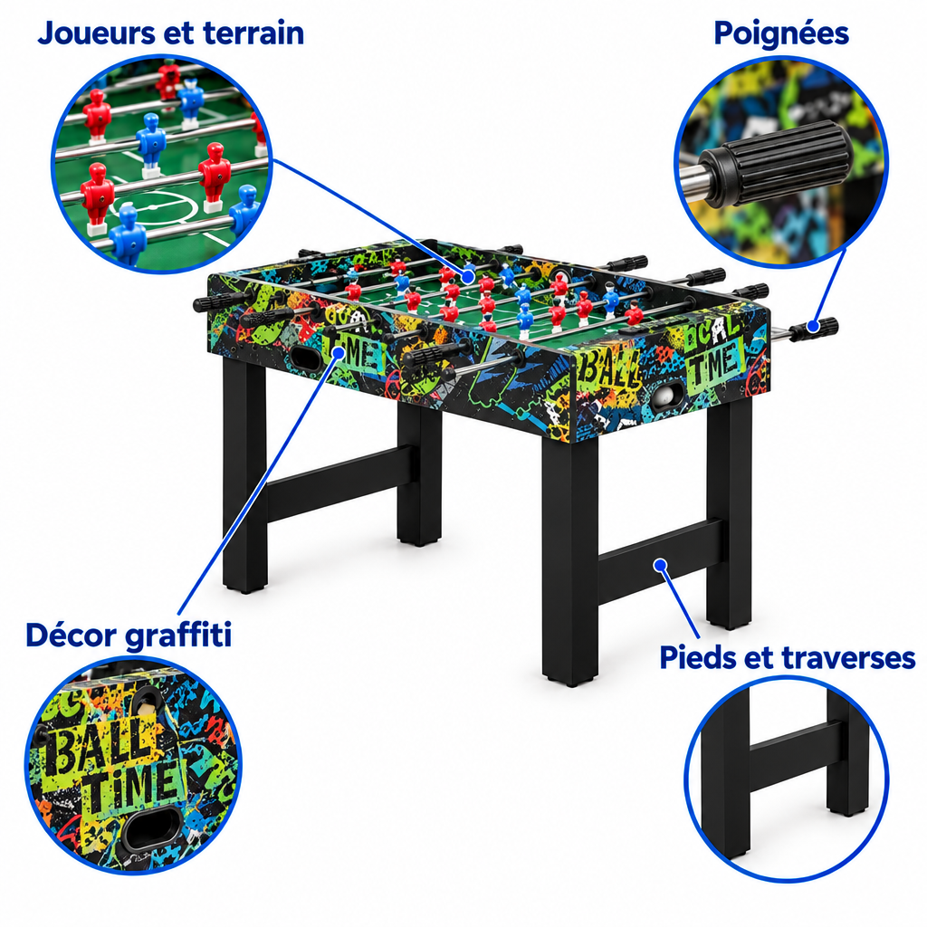 Baby-Foot Pour Enfant 2-en-1 - 94 x 51 x 69 cm - Noir