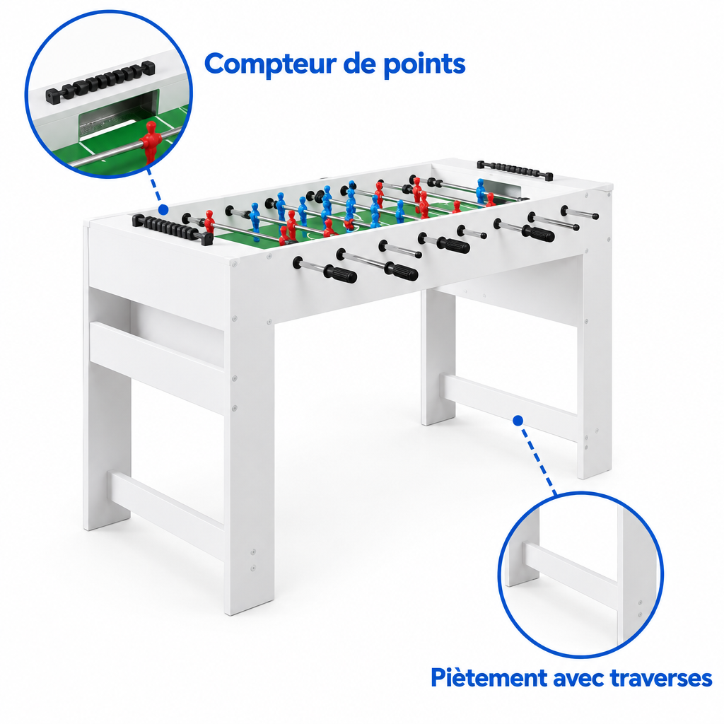 Baby-Foot Design Minimaliste - 125 x 60,5 x 80 cm - Blanc